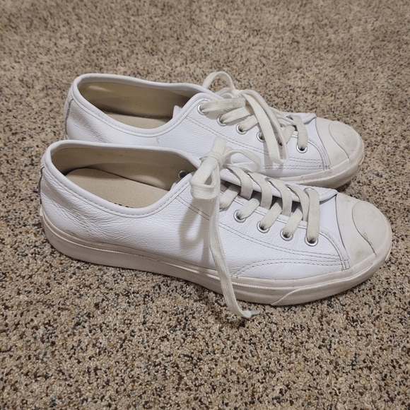 Converse Shoes - Converse Jack Purcell Leather White Sneakers Womens 8.5
